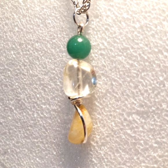 Beautiful Aventurine Citrine Clear Quarts Necklace - Picture 2 of 11